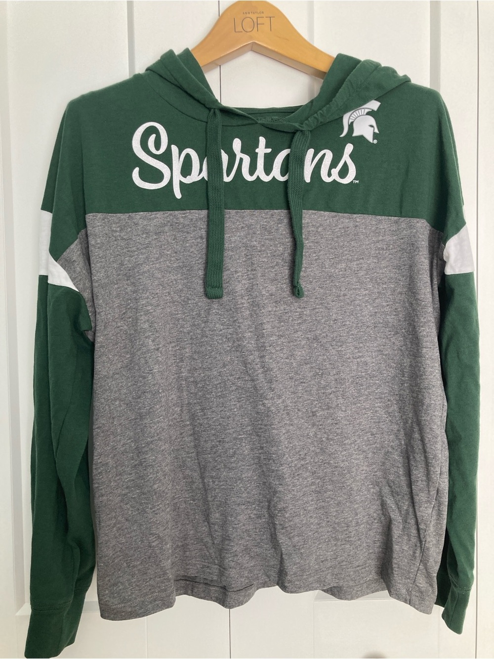 Michigan State University Spartan Green and Gray Hooded Shirt